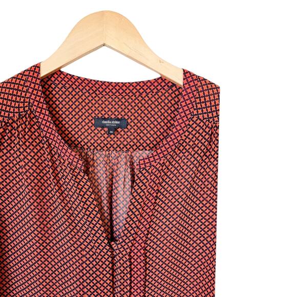 CLAUDIA STRATER Silk Tunic Argyle Diamond Red Blue Long Sleeves V-Neck EU 36 EUC - Picture 4 of 9